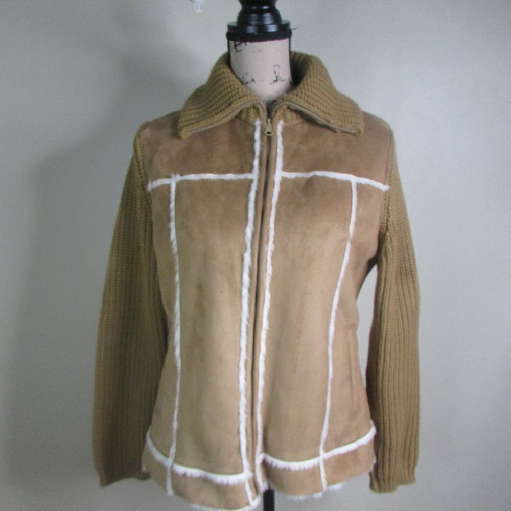 By Design Sport Coat L Brown White Full Zip